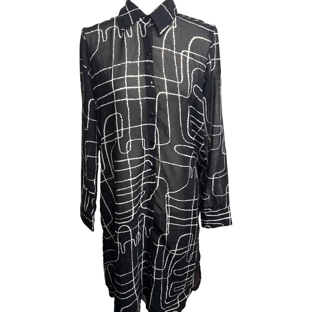 Wishing Waves Sheer Midi Shirt Dress Womens Small Geometric‎ Layering Art